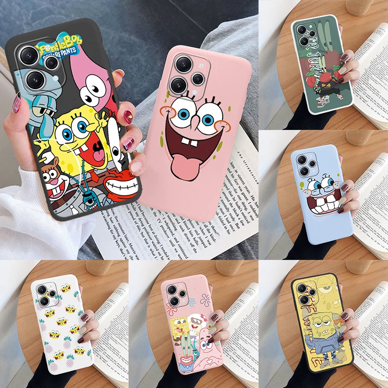 For Redmi 12 4G Case Cartoon S-SpongeBob Patrick Star Cute Shell Soft Silicone Anime Funda For Xiaomi Redmi 12 Redmi12 Coque