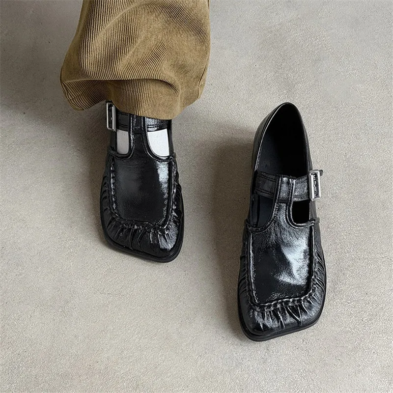 NEW Spring/Autumn Genuine Leather Women Shoes Fashion Retro Square Toe Shoes for Women Low Heels Women Pumps Ladies Shoes