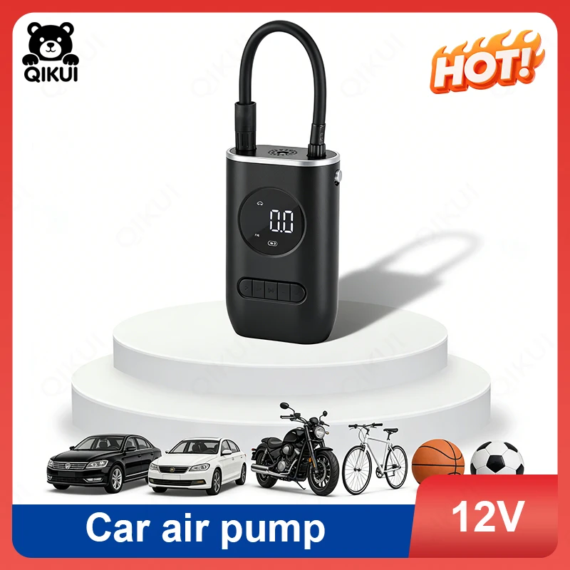 

QIKUI Handheld 150PSI 12V Air Pump, Mini Wireless Electric Digital Display Air Pump With LED Lights & Pressure Gauge타이어공기주입기 차량용