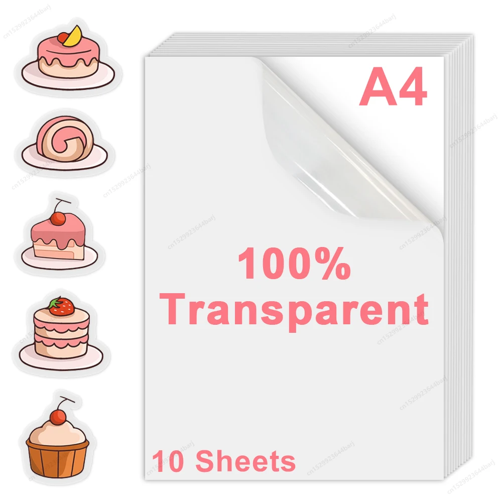 10Sheets 100% Transparent Printable Vinyl Sticker Paper Self-adhesive A4 Glossy White Copy Paper for Inkjet Printer DIY Stickers