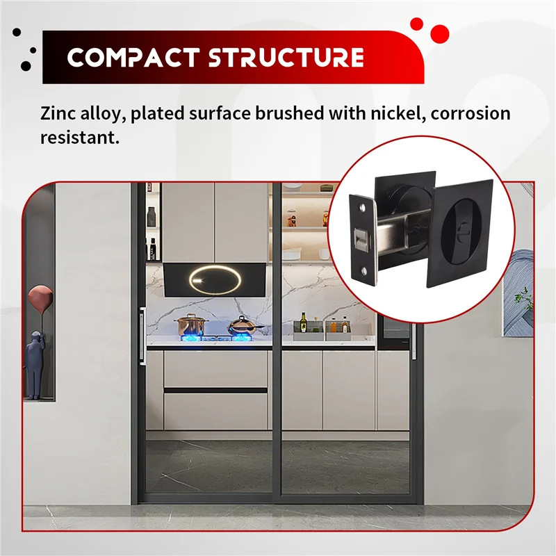 F-T Sliding Pocket Door Lock Matte Black Contemporary Privacy Square Pocket Door Hardware