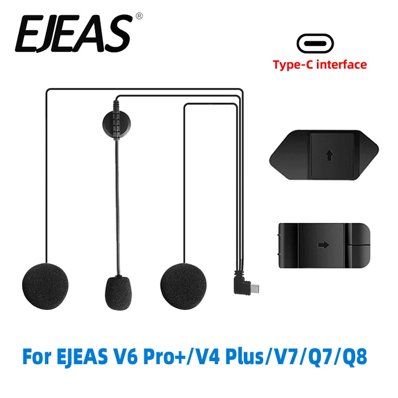 

For EJEAS V7/Q7/Q8/V4 PLUS/V6 PRO+ Type-C Plug Motorcycle Helmet Headset Earphone with Speaker Microphone Optional Clip & Base