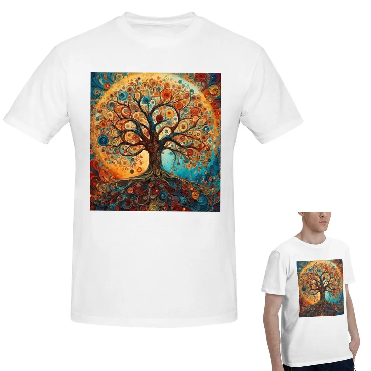 

100% Cotton Tree Of Life T-Shirt Men's Fashion Oversized T Shirt Men Crew Neck Summer Shirts Tops S-6XL
