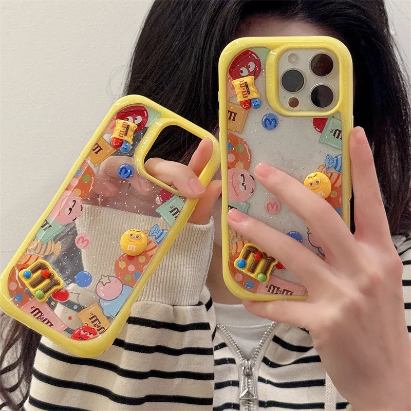 الكورية ثلاثية الأبعاد الكرتون الشوكولاته بريق قطرة الغراء قضية الهاتف آيفون 16 15 14 13 برو ماكس شفافة للصدمات الغطاء الواقي #2