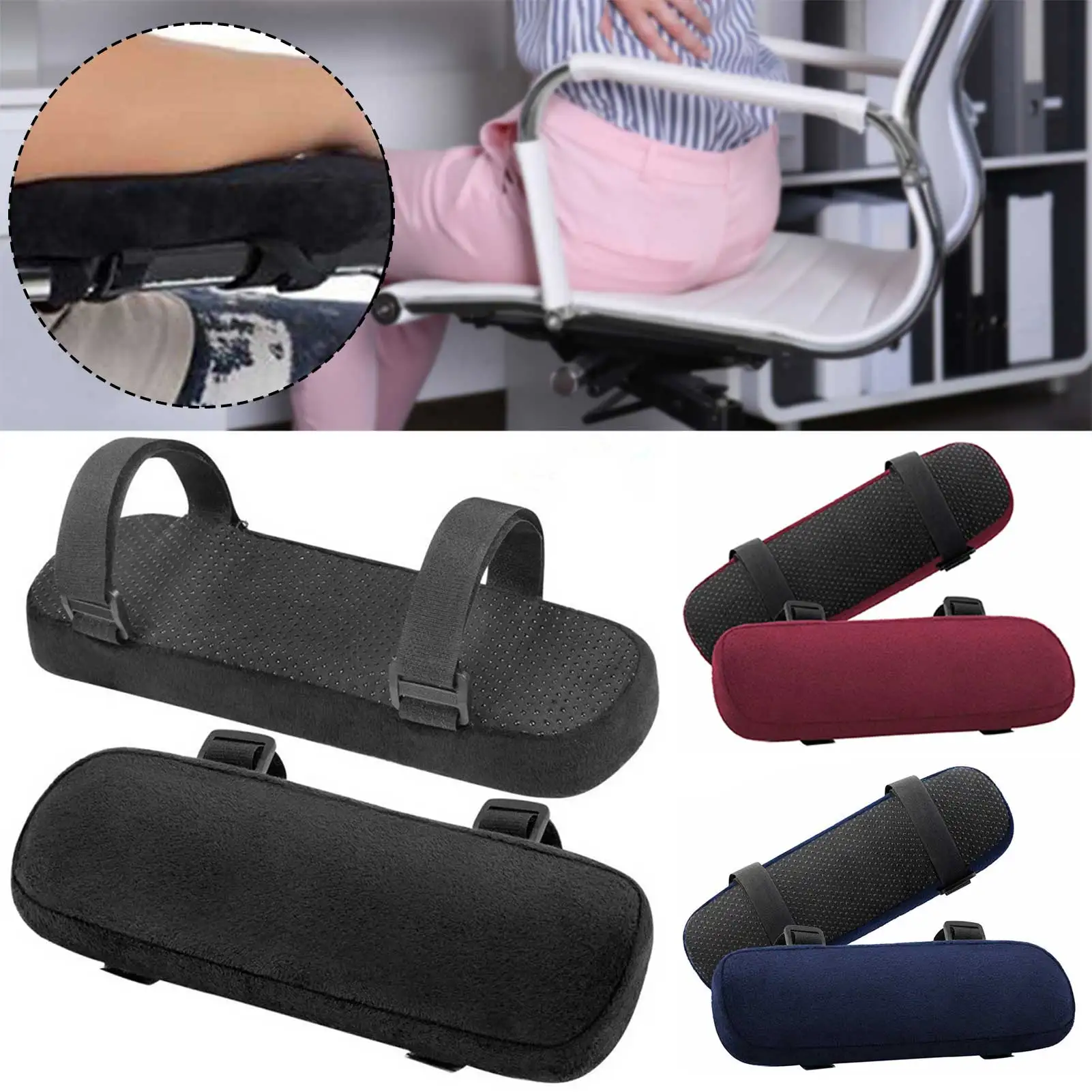 2PCS Chair Armrest Cushions Memory Foam Arm Rest Covers Gaming Elbow Pad Removable Washable Velcro