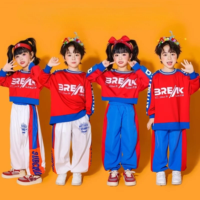 Ragazze Hip Hop Manica lunga Crop Top Felpa Pantaloni casual Gonna Streetwear Costume Gruppo Jazz Cheerleader Abiti da ballo di strada