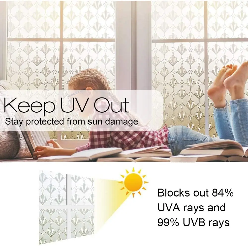 Window Privacy Decorative Film Glass Sticker Decoration Excellent Quality Static Cling Window Film for Office  Bedroom Kitchen