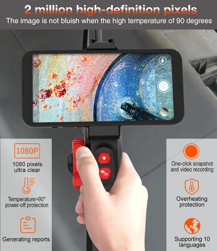 Boroscopio de motor articulado, cámara de inspección endoscópica HD1080P de 2MP con lente de dirección de 360 grados de 2 vías para IPhone y Android