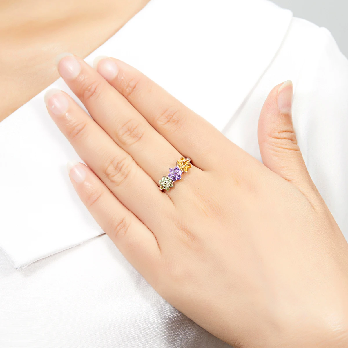 Natural Citrine Amethyst Peridot Sterling Silver Ring Genuine Colorful Gemstone Romantic Style S925 Fine Jewelrys Women Birthday