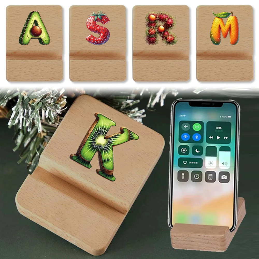 

Simple Wooden Phone Holder Universal Desktop Phone Holder Fruit Letter Initial Name 26 Letters Pattern