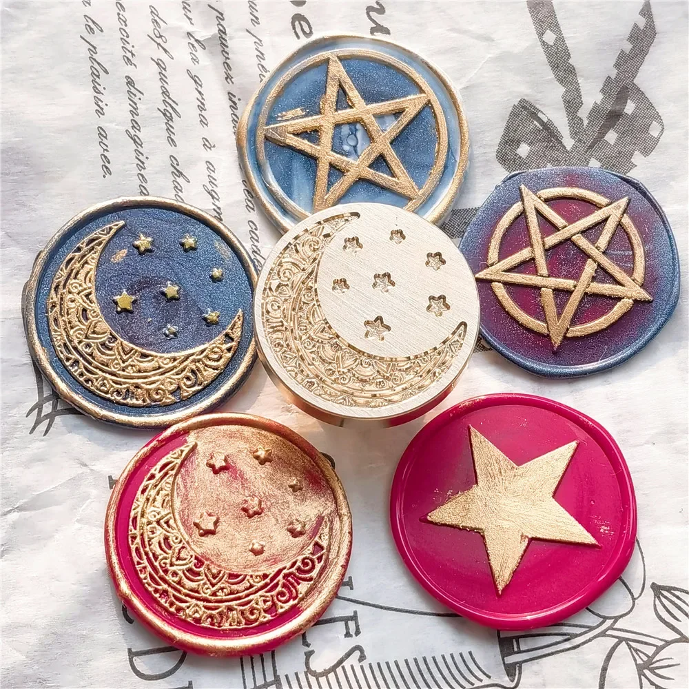 Wax Seal Stamp Head Star Moon Religion Symbol Ramadan Pentacle Pattern Design Logo Scrapbooking Decoration Stamp Brass Head