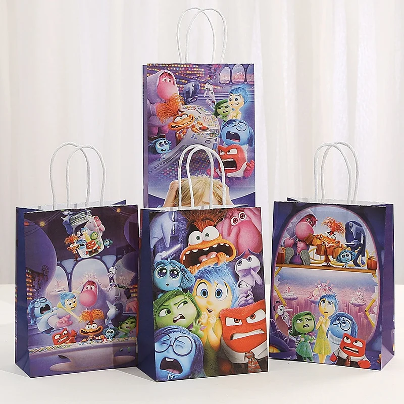 12/24/48pcs Disney Inside Out Birthday Theme Portable Paper Bag Cute Color Square Bottom Gift Packaging Bag Gift Storage Bag