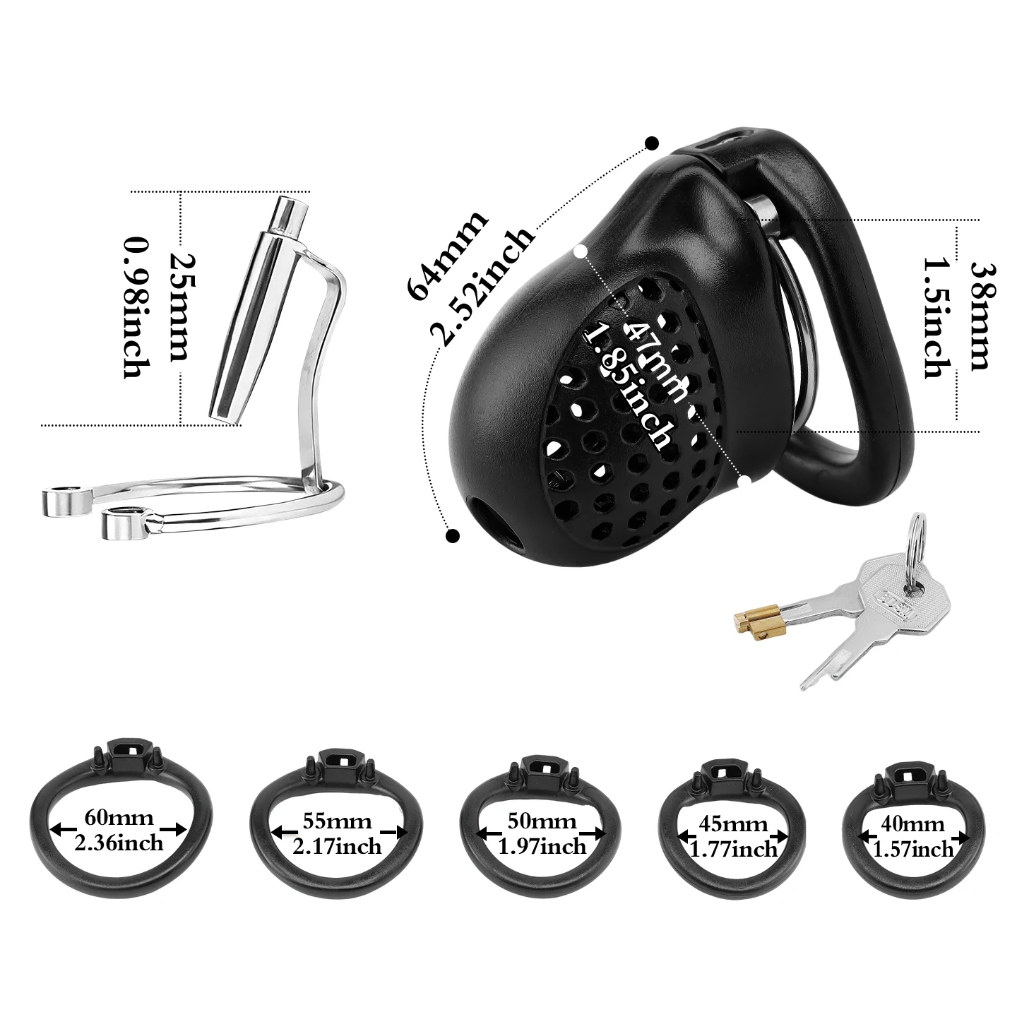 ABS Male Chastity Cage With Lock And 5 Rings Penis Lock With Catheter plug BDSM Erotic Urethral Lock Bondage Adult Sex Toys