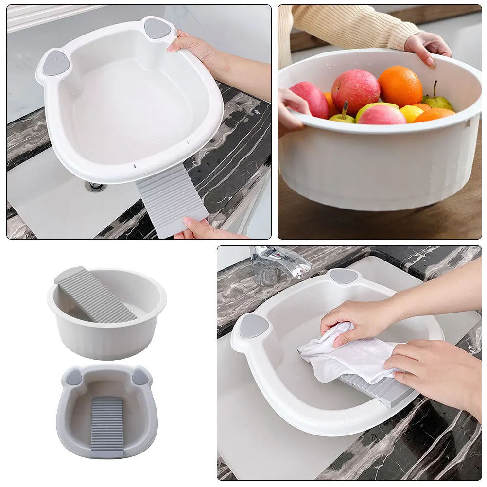 

2Pcs Thickened Wash Basin Multipurpose Scrub Tub Builtin Washboard Laundry Foot Soaking Basin for Home Travel Dorm