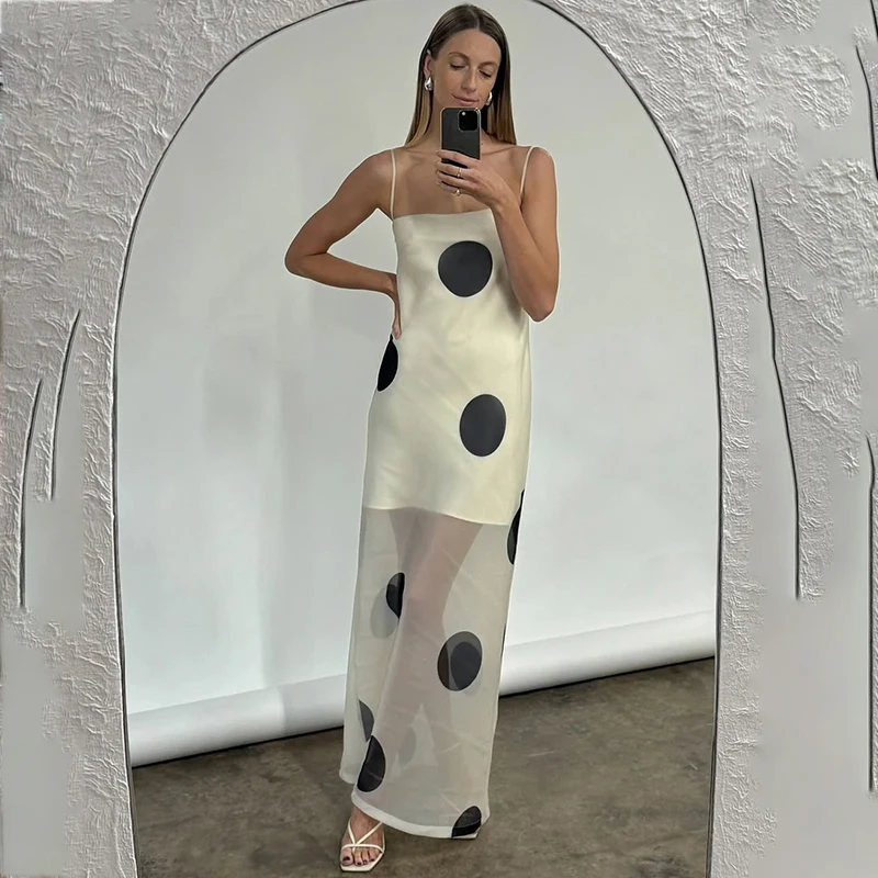 

Tornova Polka Dot Tube Top Fashion Long Dress Women's See-through Slim Sleeveless Summer Dress Fashion Party Vacation Clothes