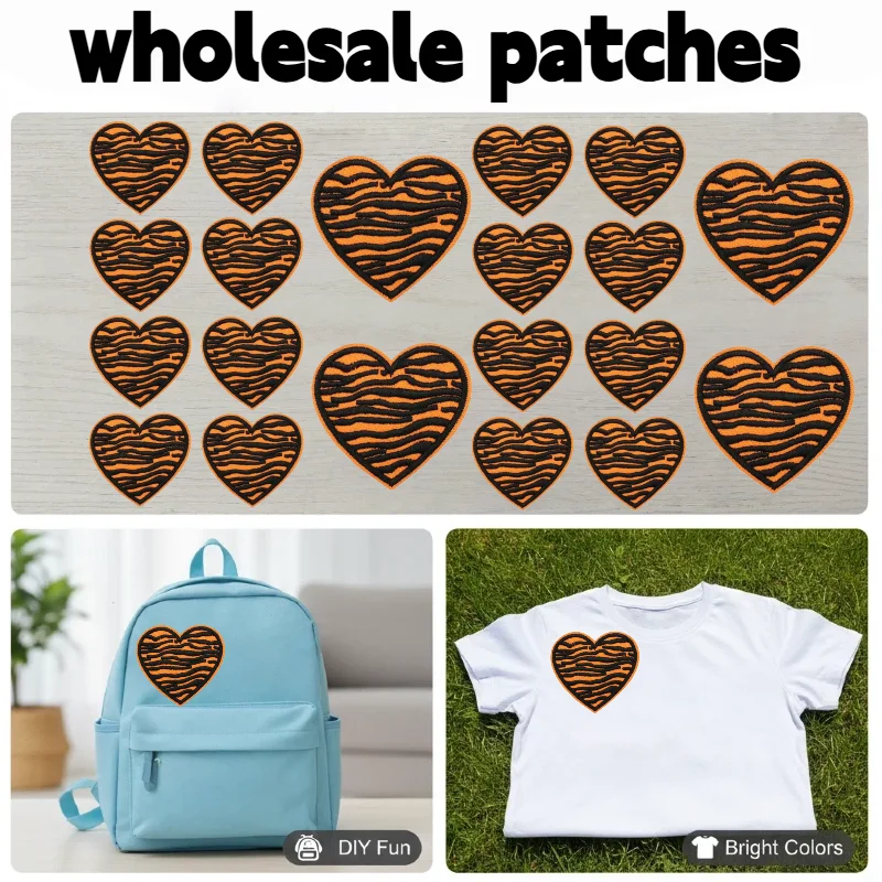 

5/10/20 шт. Модные нашивки с леопардовым принтом, вышитые аппликации в форме сердца, оранжевые вышитые нашивки-сердечки для приклеивания утюгом