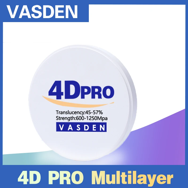 

VASDEN 4DPro Zirconia Blocks 98mm A2 A3 BL2 Colors CADCAM Material 8 Layers 4D Pro Multilayer Dental Zirconia Blank Ceramic Disc