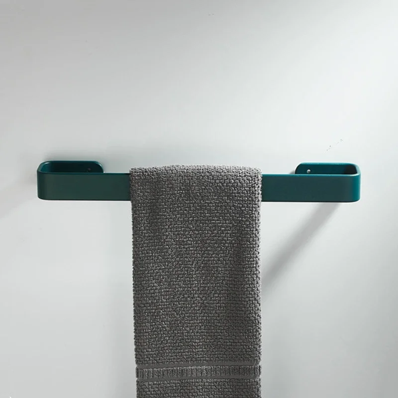 Green Towel Rack Wall Mounted Bathroom Towel Bar Aluminum Nail Free Towel Rack Shoe Rack Shower Single Rod Bathroom Hardware