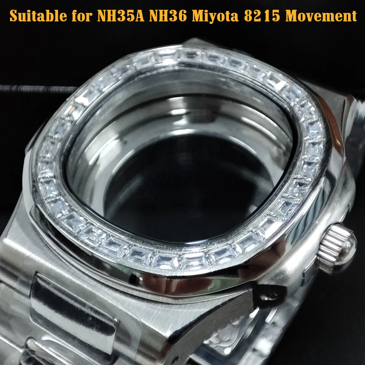 

40mm NH35 NH36 Case Watch Accessories Nautilus Stainless Steel Case with Diamonds for NH35A NH36 Miyota 8215 Movement