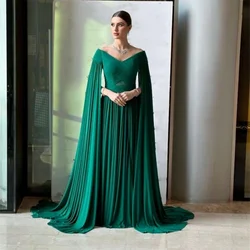 Customized Saudi Arabia Evening Dress Prom V-neck A-line Floor Length Skirts Open Back Draped Bespoke Occasion Dresses Formal Go