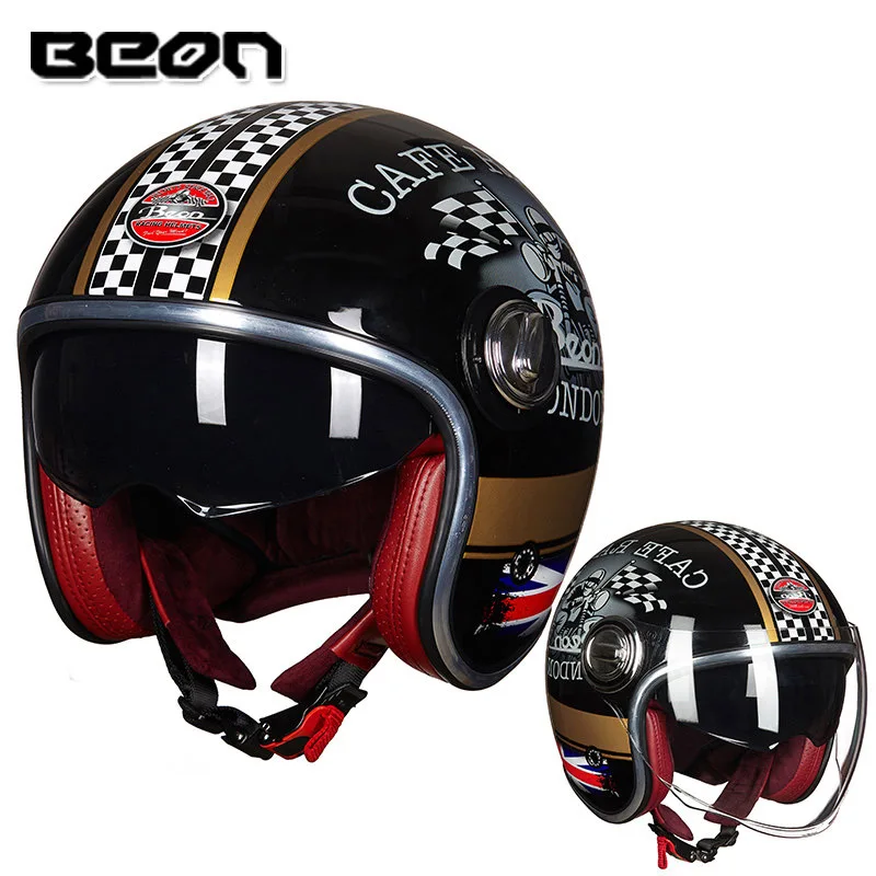 BEON-Casco de Moto B-108A, visera retro de cara abierta, Vintage, para Scooter, tienda oficial, 3/4