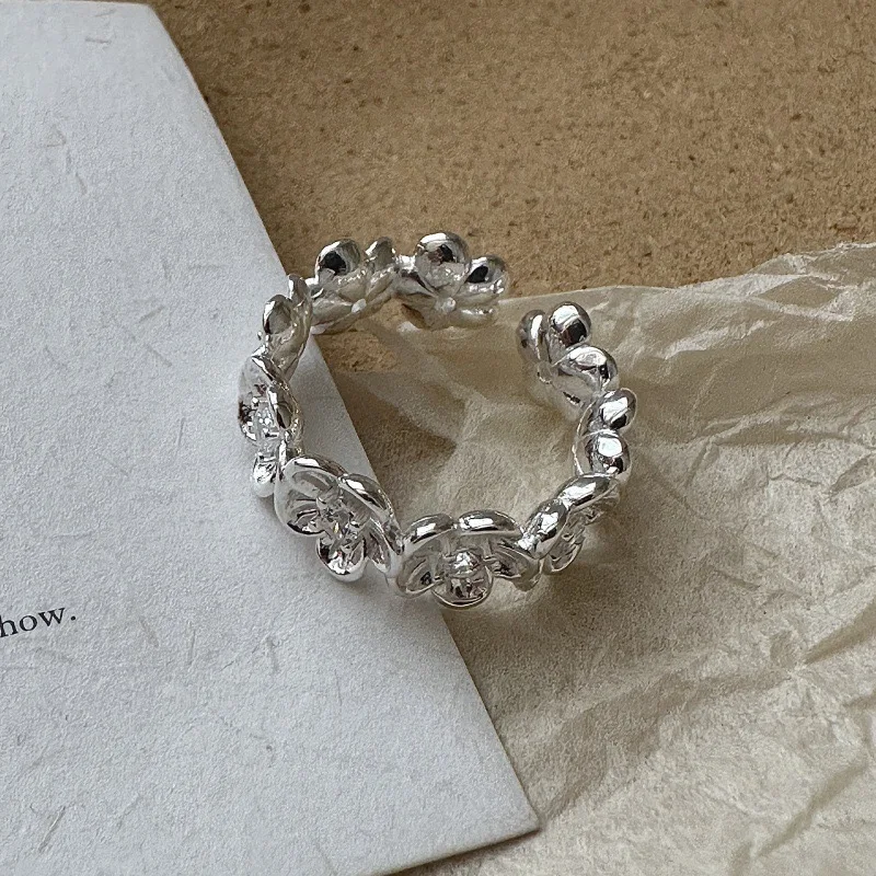 خواتم من الفضة الإسترليني عيار 925 للنساء مجوهرات راقية هندسية قابلة للتعديل على شكل زهرة من الزركون كهدية لحفلات أعياد الميلاد