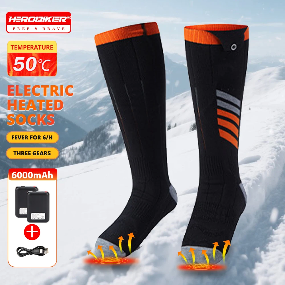 

Winter Heated Socks 6000mah Electric Rechargeable Battery Warm Socks for Men Women Cold Weather Foot Warmers Heated Skiing Socks
