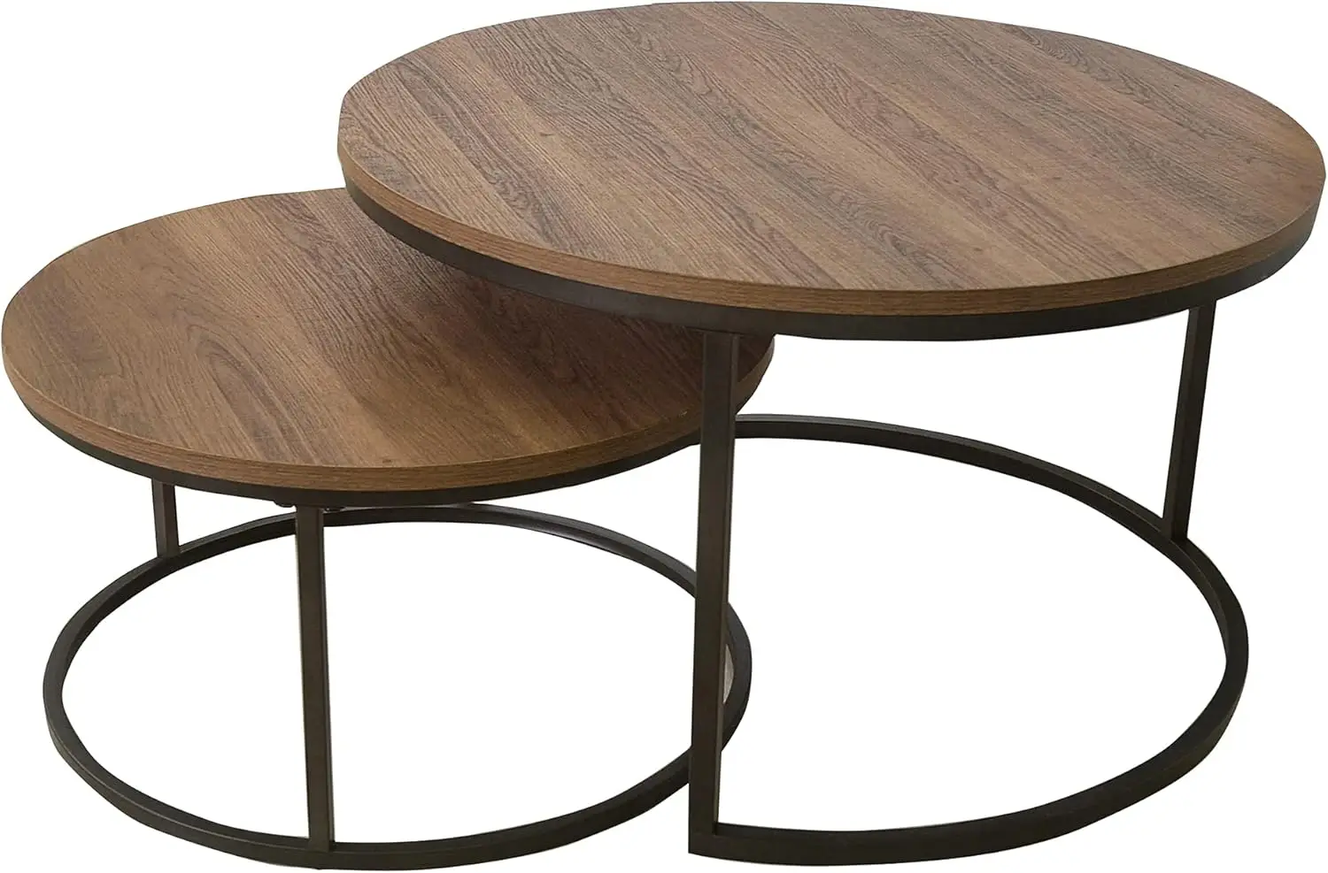 

Round Modern Nesting Coffee (Set of 2), Stacking Living Room Accent Tables with Tabletops and Matte Metal Frame