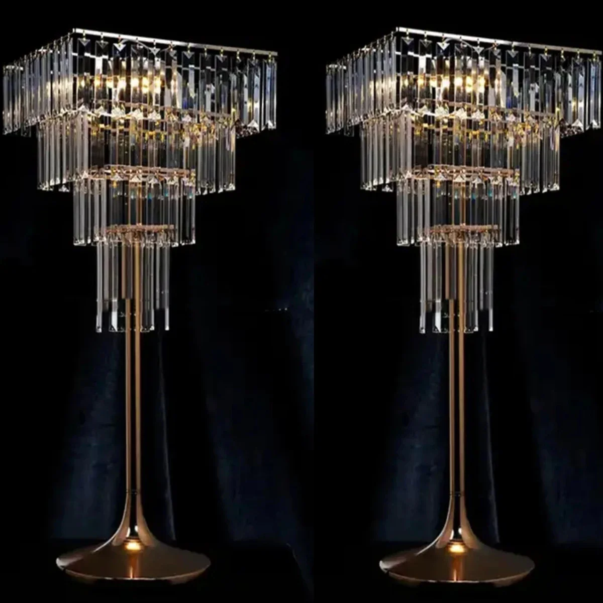 

Changing Gold and Silver Square Acrylic Crystal Tree Chandelier no Led Light Wedding Table Centerpiece Flower Road Leads