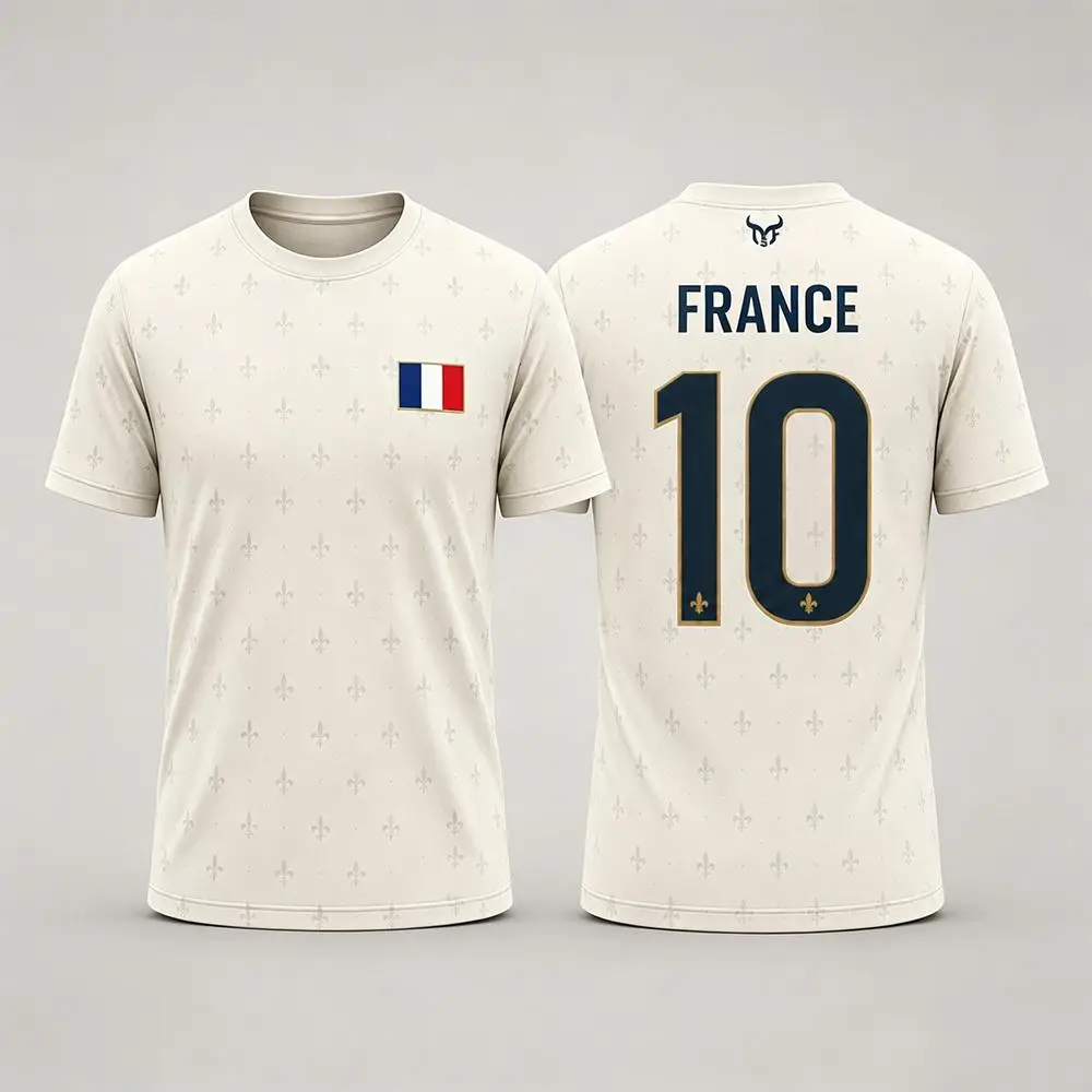 Frankreich-Flagge Bedrucktes Fußball-T-Shirt 2026 Neues Atmungsaktives Schnelltrocknendes Kurzarm-Oberteil für Outdoor-Sport Unisex Freizeit-T-Shirts – Detail 7