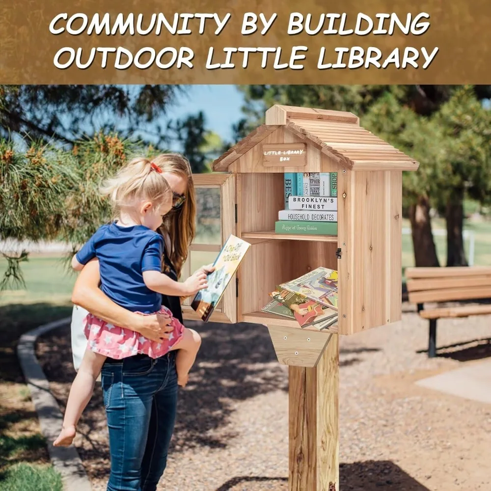 Kleine bibliotheekdoos Outdoor gratis bibliotheek met planken, trapeziumvormig dak Kleine bibliotheekdoos Gratis voor gemeenschaps-het-zelf