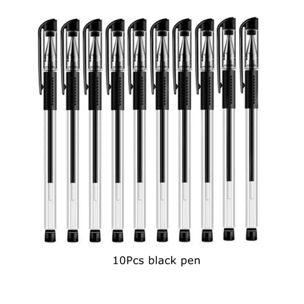 Kawaii Ballpoint Gel Pen Set, Material Escolar, Papelaria Escritório, Preto, Azul, Vermelho, Cor de Tinta, 0.5mm, 10Pcs