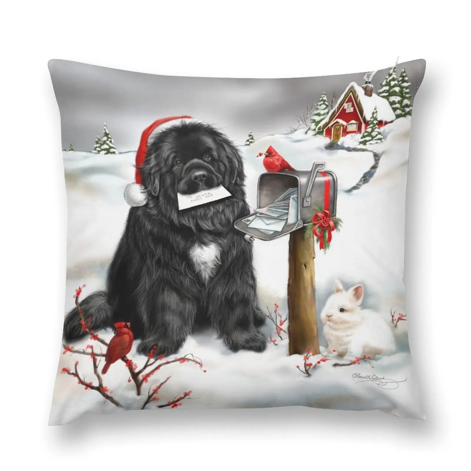 Newfie and Christmas cards Throw Pillow Cushions For Decorative Sofa Pillowcases Bed Cushions pillow