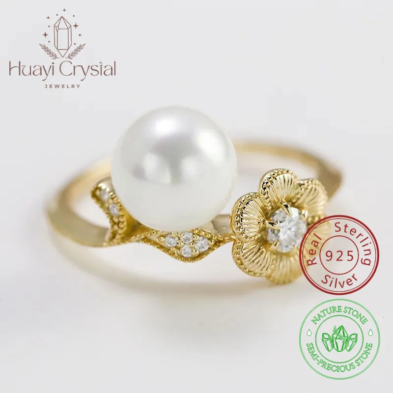 Chinese Luxury Plum Blossom Bead 925 Sterling Silver Plated 14k Gold Ring Women Moissan Diamond Flower Ring