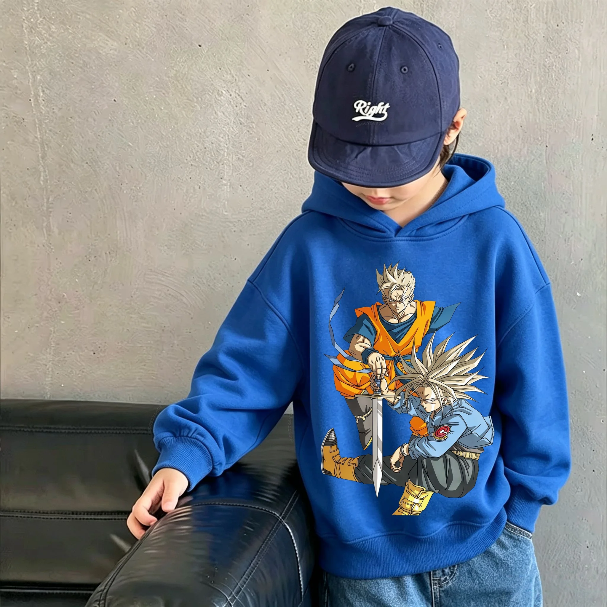 Kids Autumn Winter Dragon Ball Gohan Trunks Character Graphic Hoodie Casual Hooded Sweatshirt Street Style Pullover Tops