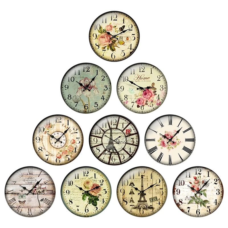 24 sztuk/partia okrągły zegar retro zegarek kieszonkowy wzór szklany kaboszon 10mm do 25mm DIY komponenty do wyrobu biżuterii i komponenty H124-H138