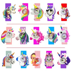 Reloj de unicornio arcoíris para niños, regalos de fiesta de cumpleaños, juguete para bebés, reloj de pulsera para niñas, relojes para niños, baterías gratis, pegatinas