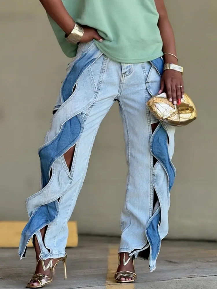 

Женские джинсы с высокой талией и широкими штанинами, блестящие прямые брюки, длинные повседневные модные брюки, новинка 2026 года, весна-осень-зима