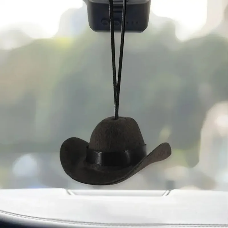 Cute Cowboy Hat Car Ornament Fabric Pendant Decor Uses for Women Men Road Trip Interior Accessory Universal Fit for Most Cars