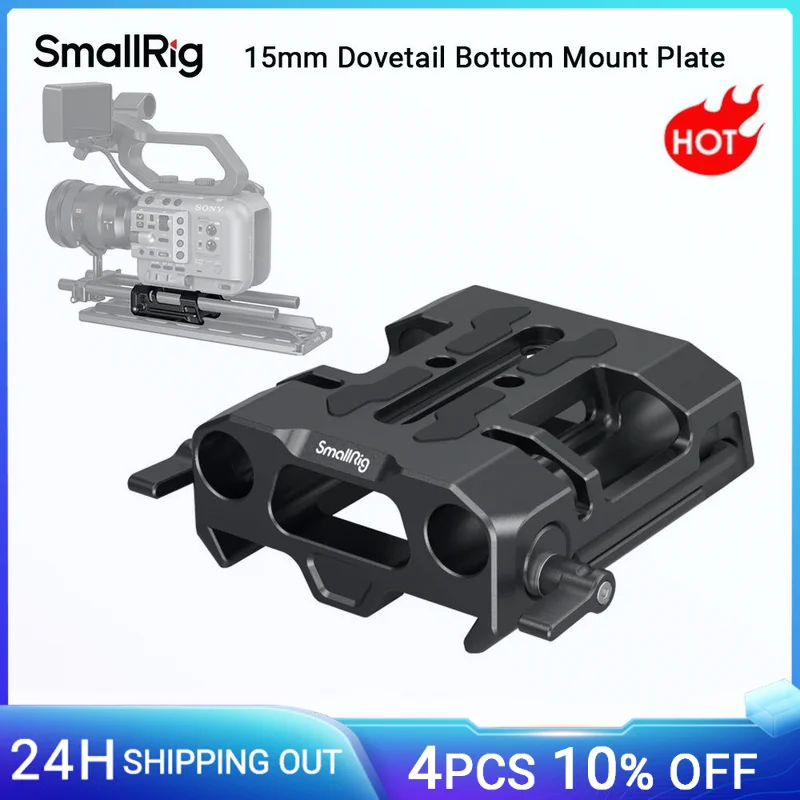 SmallRig Lightweight 15mm Dovetail Baseplate with Dual 15mm LWS Rod Clamp, Fits for ARRI Dovetail Plate - 4002