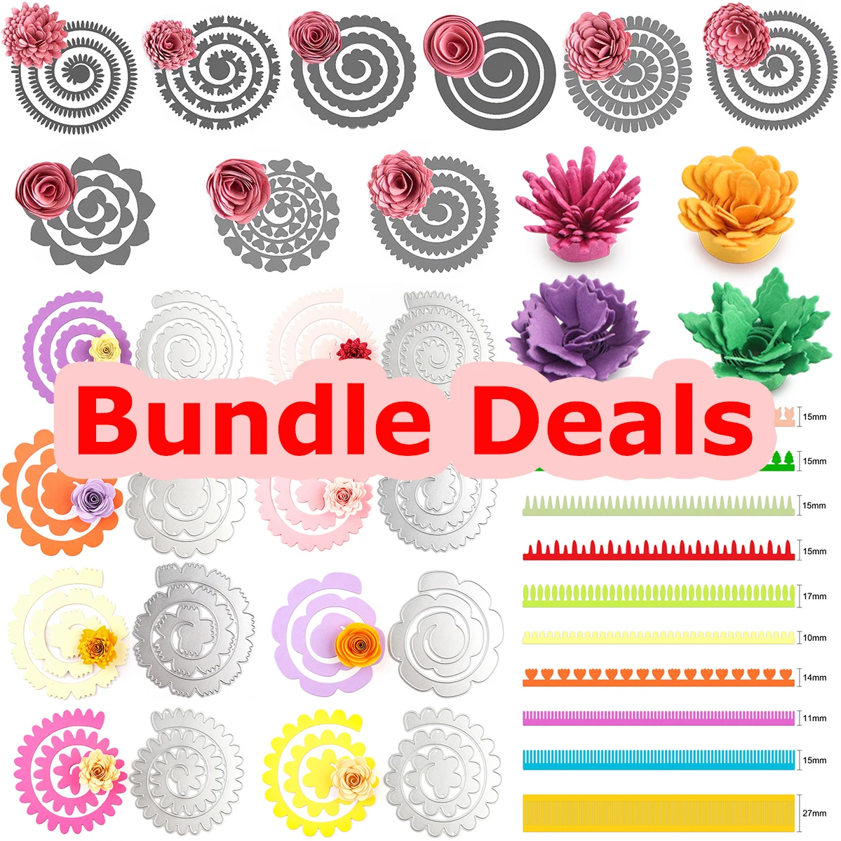 Bundle Deals 3D Spiral Rolled Flower Metal Cutting Dies Various Tress Border Edge Dies for DIY Paper Cards Crafting 2023 New