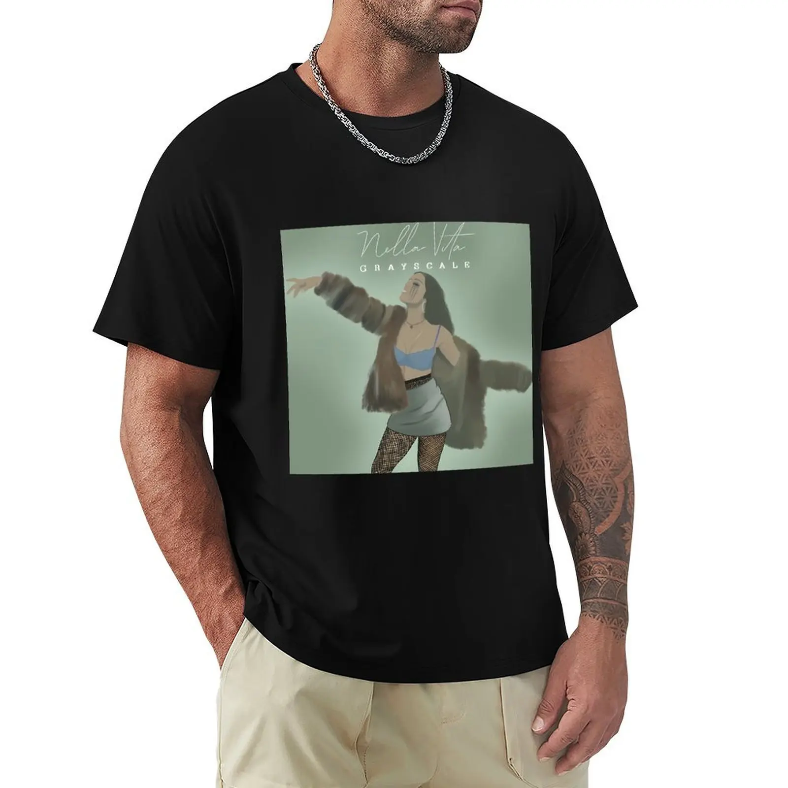 Nella Vita Grayscale T-Shirt Casual Lightweight Short Sleeve Top