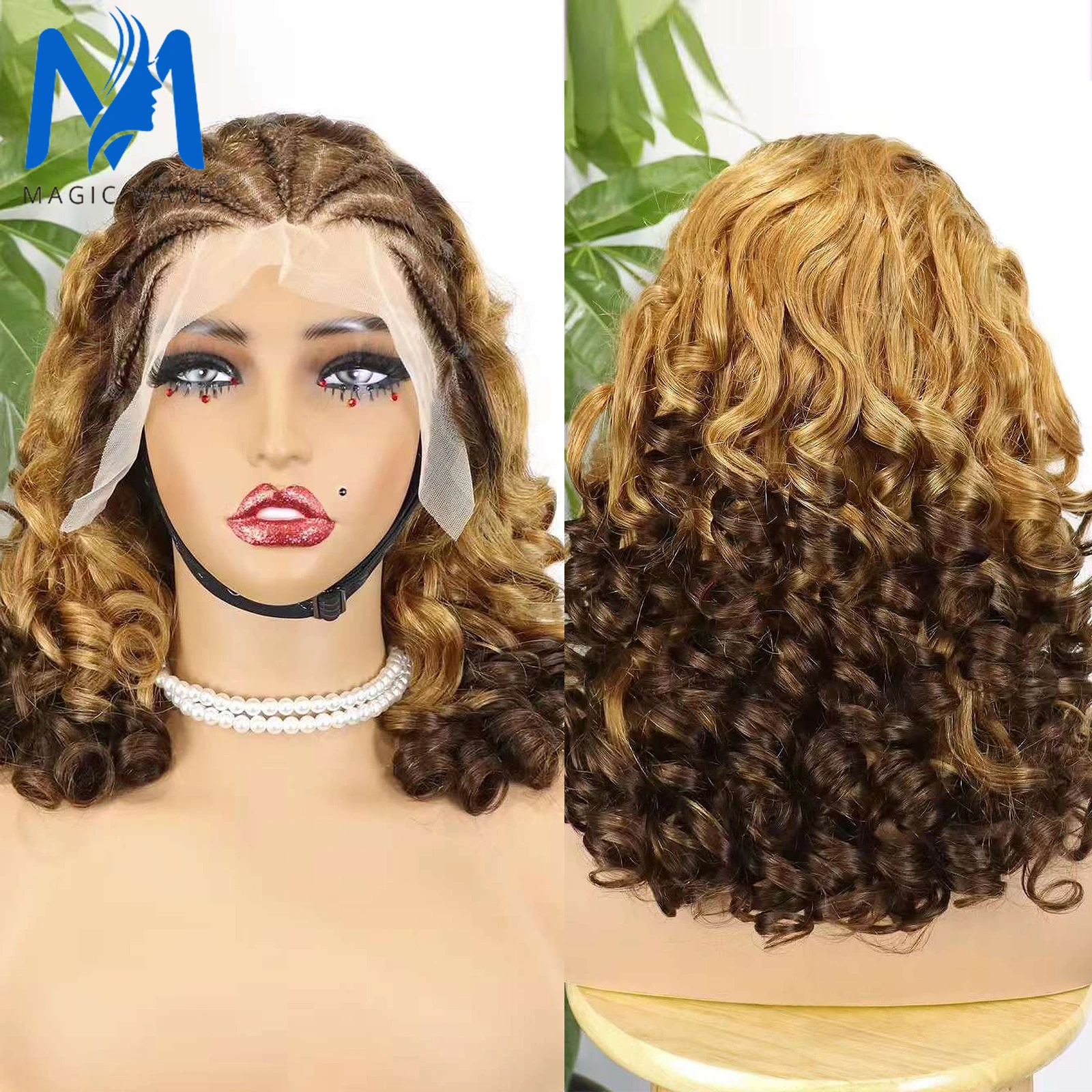 

4/30/4 Colored Bouncy Curly Human Hair Wigs with Braids for Black Women 250% Density Loose Wave Hair Wig 13x4 Lace Frontal Wig