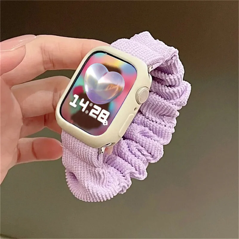 Light Pink Hair Band Strap+Case 40mm 44mm For Apple Watch Stretch Band Ultra2 49mm 41 45mm 38 42mm 40 44mm Lady Loop For iwatch