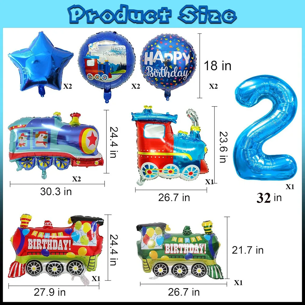 32-Zoll-Zug-Geburtstagsballons, bunte Folienballons im Zug-Design, geeignet für 2. Geburtstag, Jubiläumsfeier, Babyparty, Hochzeitsdekoration, Geschenke – Detail 2