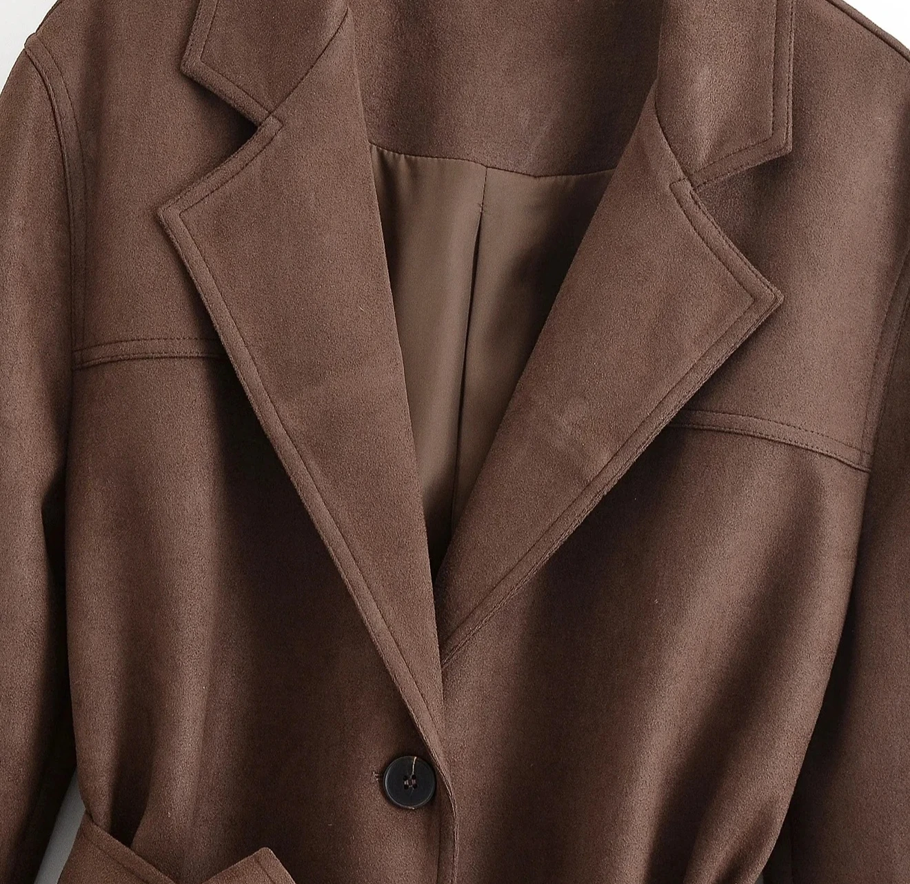 Lose Windjacke aus Wildlederimitat für Damen, einfarbig, mit Gürtel, langärmeliger Trenchcoat