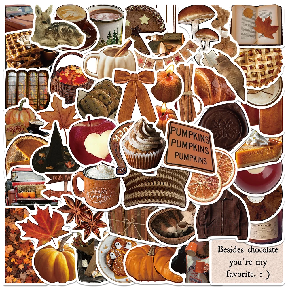 53 قطعة ملصقات الخريف الرجعية خمر الجمالية الخريف الشكر الشارات الحصاد حفلة محمول سكرابوكينغ مخطط زجاجة ملصق