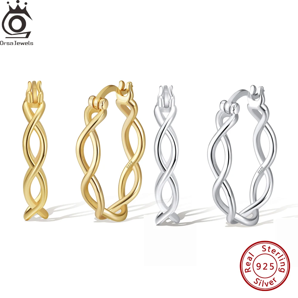 

ORSA JEWELS Real 925 Silver Hollow Hoop Earrings for Women Gift Minimalism Circle Hoop Earrings Twisted Daily Hoop Earring SE363