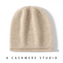 MERRILAMB High Quality Cashmere Beanie Hats Winter Casual Solid Color 100% Cashmere Knitted Hat Outdoor Warm Fancy Cap for Women