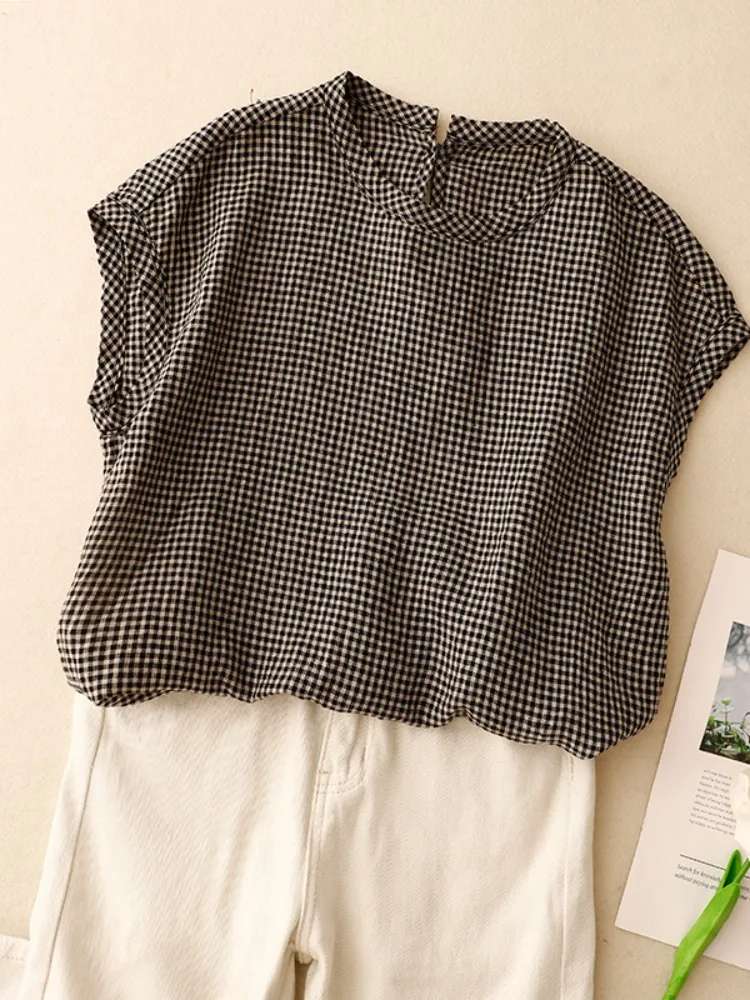 الفني الكتان منقوشة تي شيرت المرأة الصيف رقيقة عادية كبيرة الحجم اللحوم إخفاء التخسيس الصغيرة Flng Sve أمي